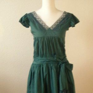 Green Size Medium Unbranded Peasant Dress,  ruffles and lace cotton poly blend
